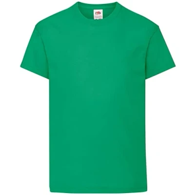 Image of Fruit of the Loom Unisex Kids Original Crew Neck Short Sleeve T Shirt, Green (Kelly Green), 14 15 Years (Manufacturer Size: 164)