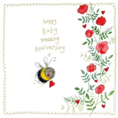 Image of Alex Clark Happy Ruby Wedding Anniversary Bee Foil Card Bees Floral Nature Plants Cards To Celebrate Designed and Printed in the UK…