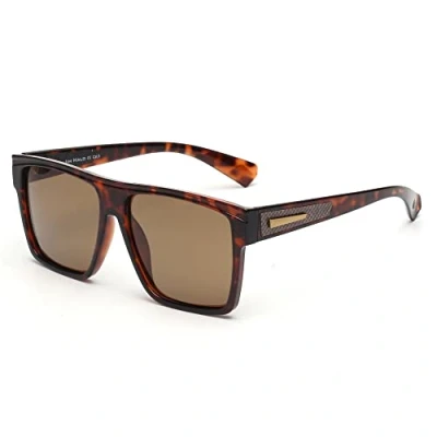 Image of JIM HALO Retro Polarized Sunglasses Men Women Flat Top Square Driving Glasses (Tortoise Frame / Brown Lens)