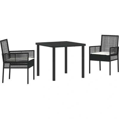 Image of vidaXL 3 Piece Garden Dining Set with Cushions Black Poly Rattan