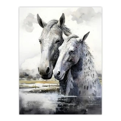Image of Artery8 The Kelpies Reimagined Watercolour Artwork Myth Legend Scotland Celtic Large Wall Art Poster Print Thick Paper 18X24 Inch
