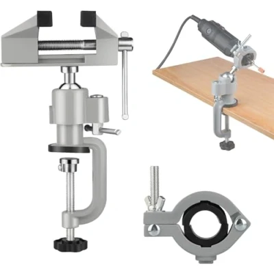 Image of Table Vise,2 in 1 Universal Rotate 360 Work Clamp On Vise,Table Vice with Electric Drill/Grinder Holder for Woodworking, Drilling, Sawing, Jewelry Making,Metal Working and DIY (3&#039;&#039;)