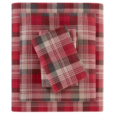 Image of Woolrich Cotton Sheet Set Cottage Charms Print, 100% Flannel Sheets Warm &amp; Fuzzy Bedding Queen Size Sheets, Fitted Pocket Fits Up to 14&quot; Mattress, Red Plaid, 4 Piece