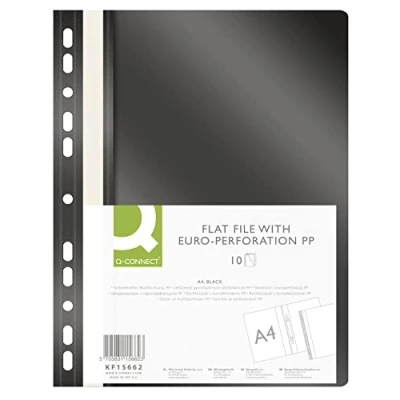 Image of Q CONNECT KF15662 Plastic File Folder A4 Black/Pack of 10 / Folders/Perforated Staplers with Labelling Strips/with Transparent Lid/with Perforation/Euro Holes