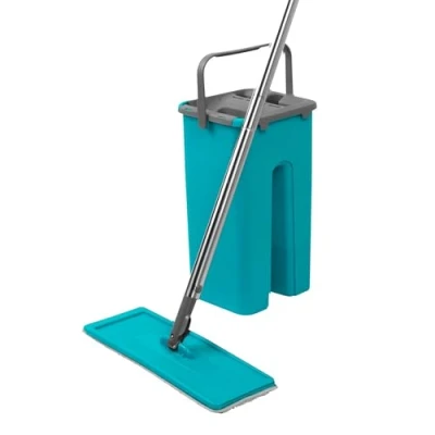 Image of Beldray LA067234EU Mop and Bucket Set Squeeze Bucket, Wet &amp; Dry Compartments, 2.5L Capacity Built In Wringer, Dirt Removing Scraper, Microfibre Flat Head For Hard Floors, Easy Storage