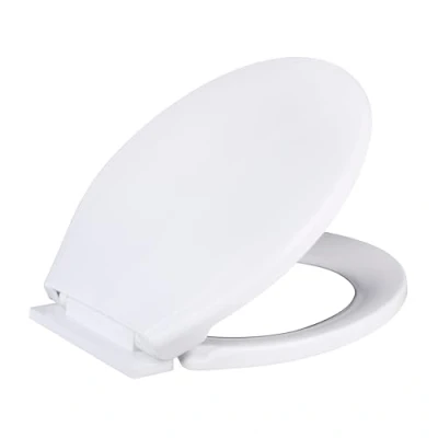 Image of Hanra Soft Close Toilet Seat, Seat with Quick Release for Easy Cleaning, Simple Top Fixing, Standard Oval Shape White Adjustable Hinges, 410L x 360W