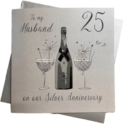 Image of white cotton cards Large To My Husband Silver Wedding Anniversary, Handmade 25th Anniversary Card, White, XLBD25H
