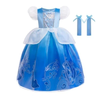 Image of Lito Angels Princess Cinderella Fancy Dress Up Costume Party Gown for Kids Girls Age 9 10 Years, Blue