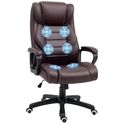 Image of Vinsetto High Back Executive Office Chair 6 Point Vibration Massage Extra Padded Swivel Ergonomic Tilt Desk Seat, Brown