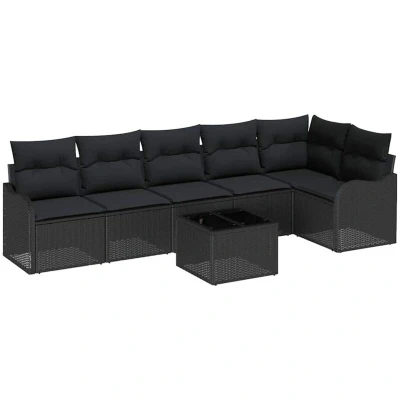 Image of vidaXL 7 Piece Garden Sofa Set with Cushions Beige Poly Rattan