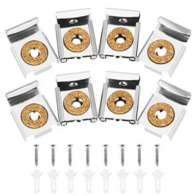 Image of BUZIFU 8 PCS Mirror Hanger Spring Loaded Clips 2 Sets Frameless Glass Wall Hanging Fixing Kit Mounting Brackets with Rawl Plugs and Screws