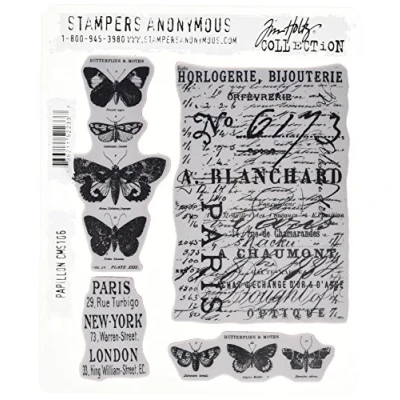 Image of Tim Holtz 7 x 8.5 inch Cling Rubber Stamp Set Papillon