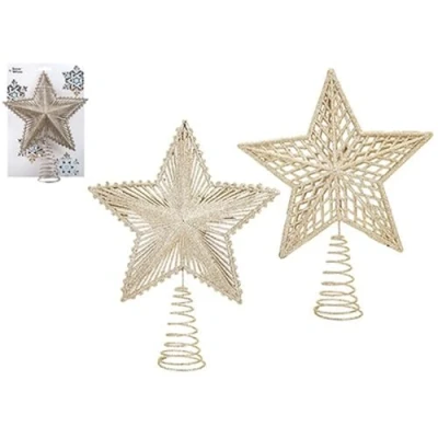Image of Stunning Large Assorted Designs Champagne Glitter Tree Top Star Dazzling &amp; Unique Christmas Decorations (1 Pc.)