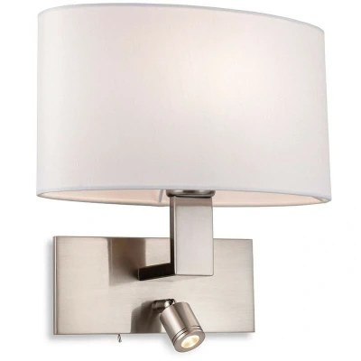 Image of Webster 1 Light Indoor Wall with Reading Lamp Brushed Steel, Cream Shade, E27