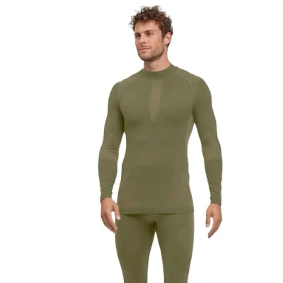 Image of FALKE Men&#039;s Warm Turtleneck M L/S SH Functional Yarn Quick Dry 1 Piece Base Layer Top, Green (Herb 7754) New eco Friendly, XL