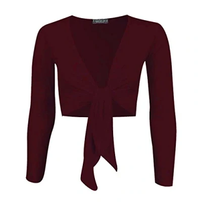 Image of Womens Tie Knot Shrug Short Ladies Crop Cardigan Wrap Bolero Top Plus Size 8 22 (Wine, M/L 12/14)