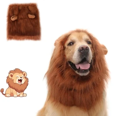 Image of enseak Lion Mane for Dog,dog Mane,dog Costume,dog Costume, Wig Dog Costume with Ears Pet Adjustable Cosplay Party Fancy Hat Activity