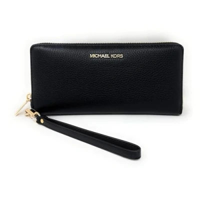 Image of Michael Kors Women&#039;s Jet Set Travel Continental Leather Wristlet Black