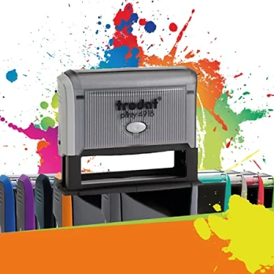 Image of Trodat Printy 4918 Professional Self Inking Stamp with 2 Customizable Lines Text Plate 75 x 15 mm Included (Grey)