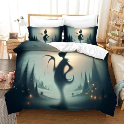 Image of SUFFERBOW Grinch for Boys Girls 3D Printed Christmas Duvet Cover Comforter Covers Quilt Bedding Set with Pillow Cases Soft Microfiber Zipper Closure 3 Pieces Double（200x200cm）