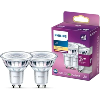 Image of Philips LED Classic Light Bulb 2 Pack [GU10 Spot] 3.5W 35W Equivalent, Warm White (2700K), Non Dimmable