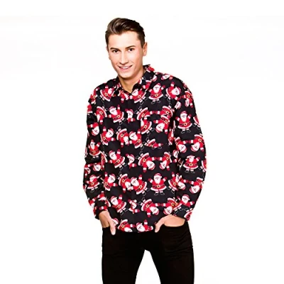 Image of Wicked Costumes Mens Santa Christmas Shirt Medium Black