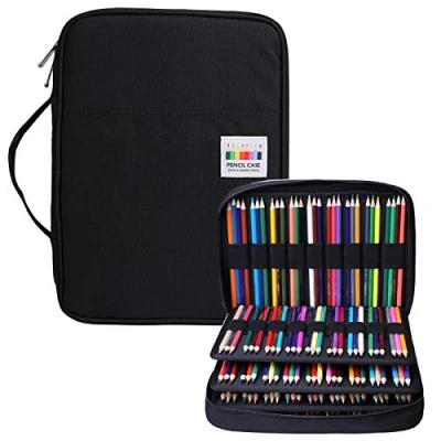 Image of BOMKEE Drawing Pencil Case 220 Slots Colored Pen Organizer Bag Portable Handy Painting Storage Stationery Pouch Waterproof Multilayer Gel Pens Watercolor Pencils Holder for Adults (Black)