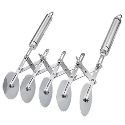 Image of 5 Wheel Pastry Cutter, Stainless Pizza Slicer Multi Round Dough Cutter Roller Cookie Knife Divider with Handle