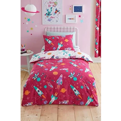 Image of Bedlam Super Sonic Girls Glow In the Dark Bedroom Set Duvet Cover &amp; Pillow Single Bed Pink