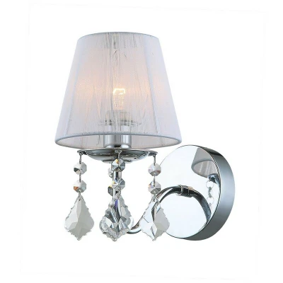 Image of Italux Lighting Wall Lamp Chrome, White 1 Light with White, Fabric Shade, E14