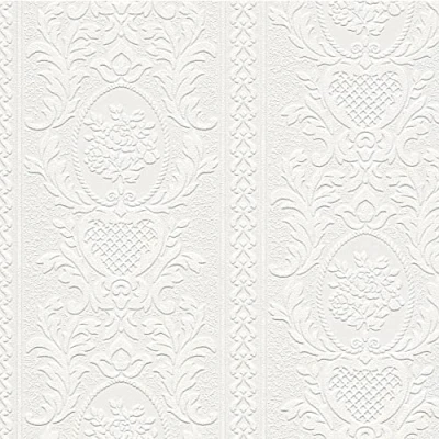 Image of Paintable Damask AS Creation Blown Vinyl Wallpaper White Textured Embossed
