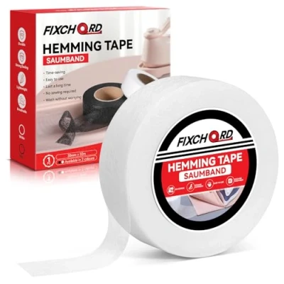 Image of FIXCHORD Hemming Tape, Wonder Web No Sewing Iron on Extra Strong Fusible Fabric Tape for Clothes Curtains Ironing and Bonding, DIY Crafts, White, 30m*30mm