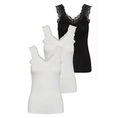 Image of PIECES PCBARBERA Lace Tank TOP Slim fit, 3 Pack, Black/White, S (EU)