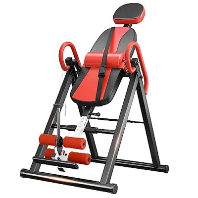 Image of Dripex Gravity Heavy Duty Inversion Table with Headrest &amp; Adjustable Protective Belt Back Stretcher Machine for Pain Relief Therapy (Red)