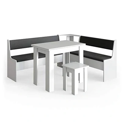 Image of Vicco Corner bench group Roman, White/Anthracite, 180 x 150 cm with table