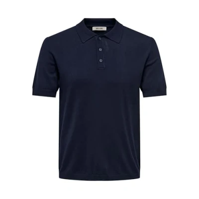 Image of ONLY &amp; SONS Men&#039;s Onswyler Life Reg 14 Ss Polo Knit Noos Shirt, Dark Navy, M