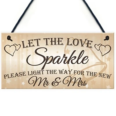 Image of RED OCEAN Let The Love Sparkle Cute Hanging Wedding Day Decoration Plaque New Mr Mrs Sign