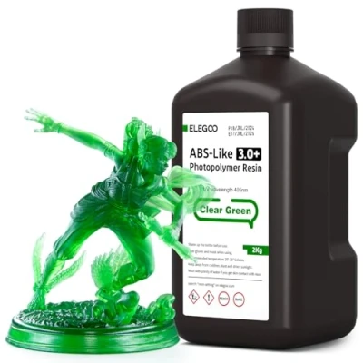 Image of ELEGOO ABS Like 3.0 Plus 3D Printer Resin Clear Green 2KG, High Heat Resistance Printing Resin, Lower Viscosity and Shrinkage, 405nm LCD UV Curing for MSLA/LCD/DLP