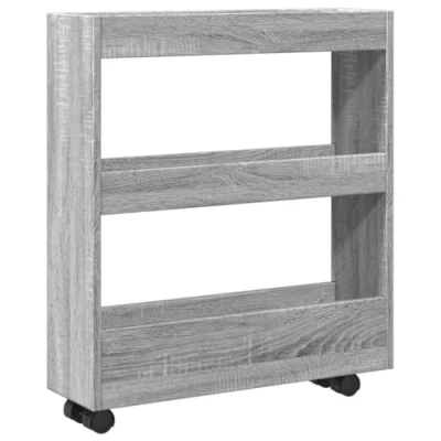 Image of vidaXL Narrow Storage Trolley 3 Tier Bookcase, Grey Sonoma, Engineered Wood Organizer for Living Room, Kitchen, or Bathroom 60x22x80 cm