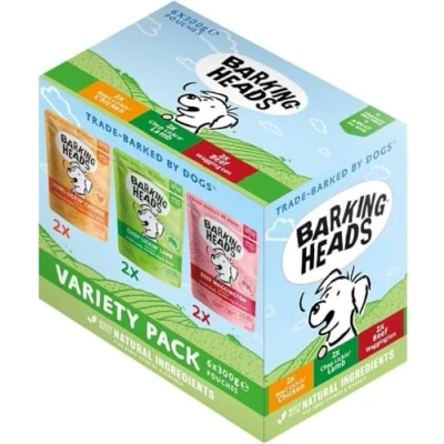 Image of Barking Heads Adult Dog Food Wet Pouches Variety Pack Natural &amp; Grain Free with No Artificial Flavours Plus Added Vitamins Minerals 6 x 300g