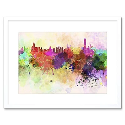 Image of Wee Blue Coo Painting Cityscape Hong Kong Paint Splash Skyline Frame Print Picture F12X646
