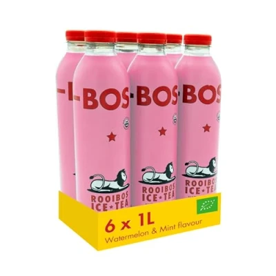 Image of BOS Organic Watermelon &amp; Mint Flavoured Rooibos Ice Tea, 1L (Pack of 6)