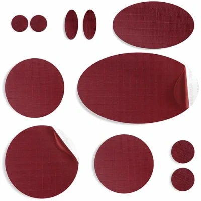 Image of aZengear Repair Patches for Down Jackets, Puffer Coats, Waterproof, Self Adhesive, Pre Cut, Tear Cold Heat Resistant Nylon Polyester Fabric, Fix Air Mattress, Inflatables, Tents (11 Pcs, Burgundy)