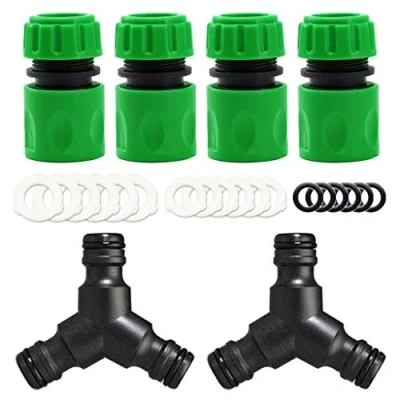Image of YAAVAAW 6 Pack Garden Hose Connector Set 4 End &amp; 2 Y Male Splitter, Fitting for 1/2 inch (15mm) Pipe Quick Way Splitter