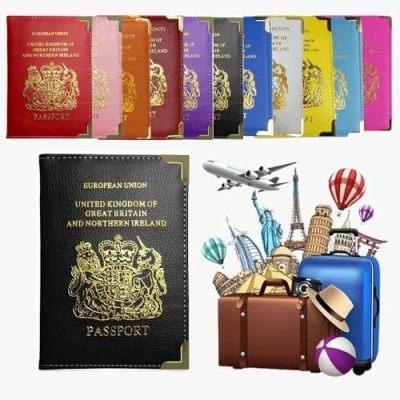Image of AlezyB British Passport Holder, Portable Wallet Case Organiser for Men, Women, PU Leather Cover Travel, Business Cards, Credit Cards and Boarding Passes (Black)