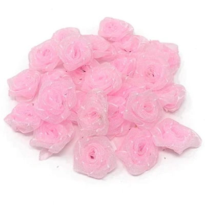Image of Wedding Touches Light Pink Organza 25mm Satin Ribbon Rose Flowers Decorative Craft (10)