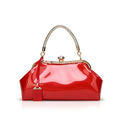 Image of NICOLE &amp; DORIS Handbags for Woman Patent Leather Glossy Shell Clutches Evening Bags Fashionable Party Red