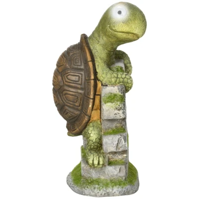 Image of Outsunny Vivid Tortoise Art Sculpture with Solar LED Light, Colourful Garden Statue, Outdoor Ornament Home Decoration for Porch, Deck, Grass