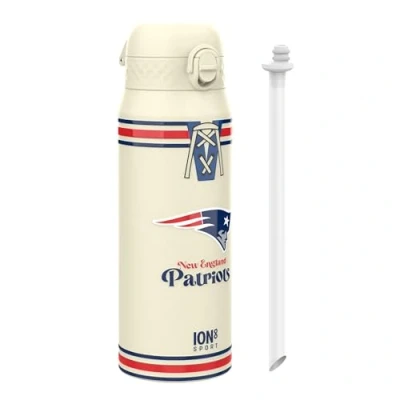 Image of Ion8 NFL Patriots Sports Thermal water Bottle with Removable Straw, 750ml/24oz, Leak proof Vacuum Insulated Drinking Bottle, Easy to Open, Secure Lock, Dishwasher Safe, Flip Cover, Metal