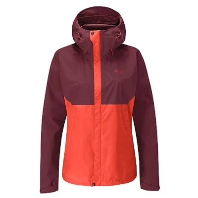 Image of Rab Women&#039;s Downpour Eco Waterproof Breathable Jacket for Hiking, Trekking, &amp; Climbing Deep Heather/Red Grapefruit 16